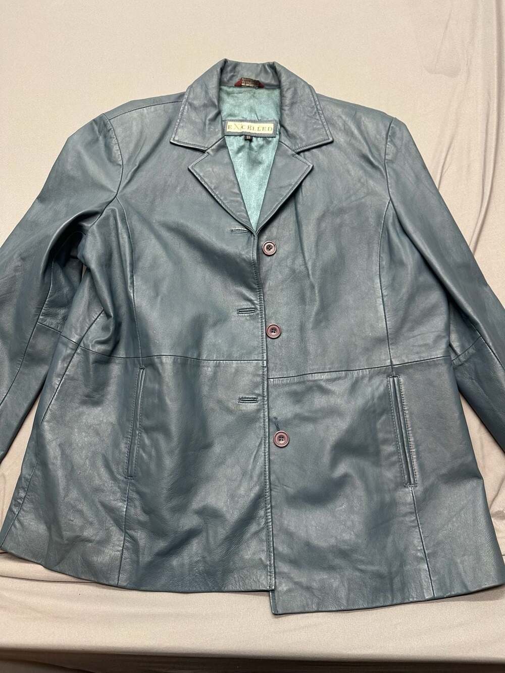 Excelled Genuine Leather Blue Button Front Blazer Jacket Size 2XL Big